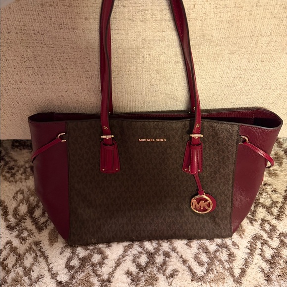 Michael Kors Handbags - Michael Kors Burgundy and Brown Tote Bag